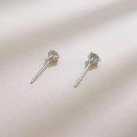 Orecchini a lobo classici a 6 griffe con diamante rotondo, in oro bianco 18K, con diamante coltivato in laboratorio, versatili per tutti i giorni, con chiusura piatta