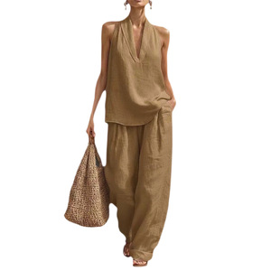 Conjunto de Dos Piezas para <span class=keywords><strong>Mujer</strong></span>, Estilo Europeo Americano 2026, Chaleco Holgado sin Mangas con Hombros Descubiertos, Pantalones Anchos Casuales de Verano - Product Image 5