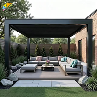 Pergola en aluminium à commande automatique avec éclairage LED pour terrasse, balcon, jardin, patio et cour arrière, structure d'ombrage extérieure