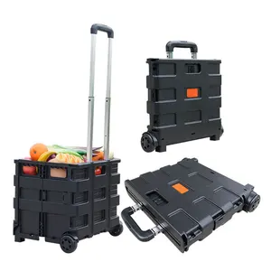 Wholesale Foldable Supermarket Trolley Multipurpose Folding Plastic Grocery Mini Hand Shopping Cart Trolleys Bag With Wheels