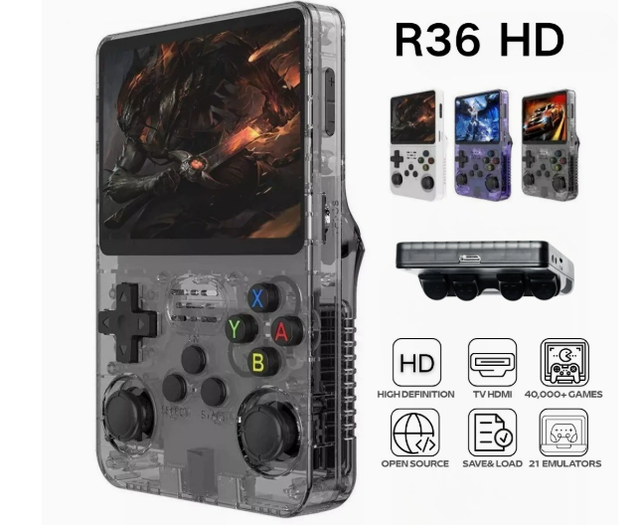 R36HD 3.5 Inch HD IPS Screen Handheld Game Player Wireless Large Retro Classic Gaming Console with 15000+ Games and 64GB 128GB
