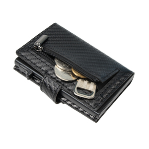 Casekey Hot Sale Slim Minimalist Carbon Fiber Smart <b>Wallet</b> Rfid Blocking Aluminum Metal Pop up Card <b>Holder</b> With ID Window Zipper - Product Image 2