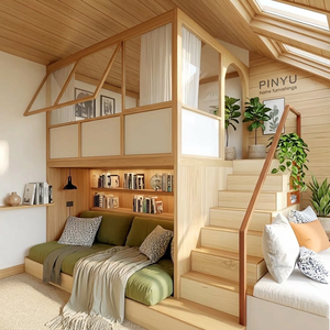 Cama Alta Ahorradora <span class=keywords><strong>de</strong></span> Espacio con Estructura <span class=keywords><strong>de</strong></span> Madera Personalizada, Cabina para Dormir, <span class=keywords><strong>Armario</strong></span> y Solución Completa para Apartamentos <span class=keywords><strong>de</strong></span> Estancia Corta - Product Image 3