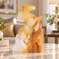 Figurine de cheval en agate jaune polie, sculpture en cristal, statue décorative en pierre pour la maison ou le bureau