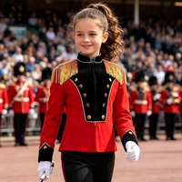 Uniforme de majorette pour enfants, garçons et filles, veste de majorette en velours à manches longues avec fermeture éclair et pompons, tenue de performance