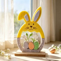Ornement de Pâques en feutre en forme de lapin debout avec base en bois, à pois, pour décoration de table de printemps, décoration de plateau à étages