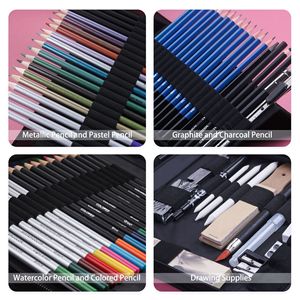 <span class=keywords><strong>Production</strong></span> personnalisée 83 pièces crayons de dessin au charbon de bois colorés avec étui à fermeture éclair pour artiste débutant - Product Image 5