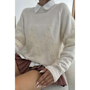 Elegante Suéter de Punto con Cuentas para Mujer, Manga Larga, Antipilling, Diseño Zigzag - Product Image 1