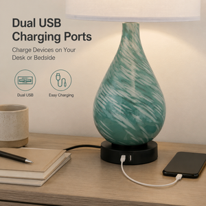 Lampe de table moderne à commande tactile avec chargeur USB, abat-jour en tissu, base en fer, ampoule E27 pour chambre à coucher, chevet, salon - Product Image 3