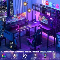Bureau d'ordinateur Combohome en forme de L avec support pour écran, bureau de jeu avec étagères