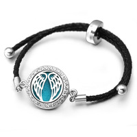 Bracelet diffuseur d'huiles essentielles en acier inoxydable à motif personnalisé, bracelet en cuir réglable pour femmes, bijoux avec locket