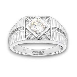Classic 925 <b>Silver</b> Round Brilliant Cut Moissanite Prong Setting <b>Ring</b> for <b>Men</b> 1 Carat Wedding Engagement Band - Product Image 1