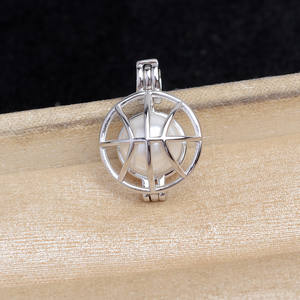 Pendentif en argent S925 pour basket-ball, accessoire de bricolage pour bijoux en perles, cage à perles sans trou de 8-9 mm, pendentif pour bijoux, A6037 - Product Image 1