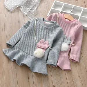 2019 lindo bebé 2-6years niños musulmanes a rayas niñas vestido de niño coreano suéter vestido para bebé