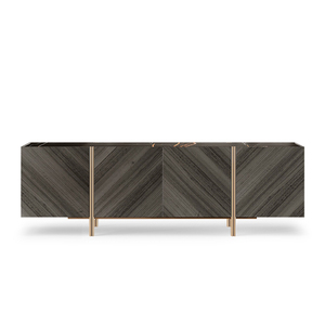 Modern Style Furniture <strong>Dark</strong> Eucalyptus Veneer Lacquered <strong>Wood</strong> Noir Marble and Brushed Brass <strong>Sideboard</strong> for Dining Room - Product Image 6