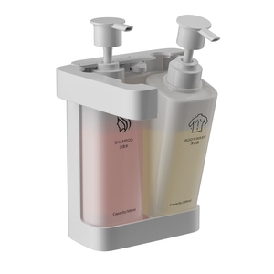 Dispensador de Jabón Líquido Doble de Pared, Blanco y Negro, 500 ml, con Soporte, Plástico ABS, Recargable, para Baño - Product Image 4