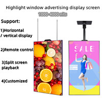 Écran publicitaire LCD suspendu de 32, 43, 50, 55 pouces, haute luminosité 300-500 nits, affichage numérique pour vitrine de magasin