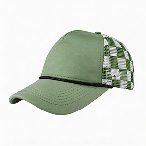 Gorra trucker de espuma a cuadros con logo personalizado, de 5 paneles, en blanco, al por mayor, de malla, estilo Navidad, con cuerda - Product Image 1