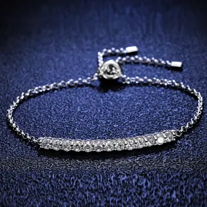 Perhiasan kustom 1CT VVS1 D warna Moissanite gelang berlian penuh 925 perak murni rantai potongan bulat harga grosir