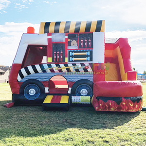 Estación de bomberos inflable como castillo hinchable para fiestas infantiles al aire libre con tobogán, castillo inflable comercial. - Product Image 1