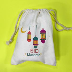 Sacs de rangement en toile à cordon pour bonbons, décoration de fête du Ramadan, cadeaux Eid Mubarak - Product Image 4