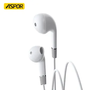 Aspor A218 earphone berkabel 3.5mm, earphone Stereo In-ear dengan mikrofon untuk ponsel Android Iphone 4/5/6