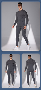 Set di abiti da allenamento stretti da uomo con fodera <span class=keywords><strong>in</strong></span> <span class=keywords><strong>pile</strong></span> invernale abbigliamento da allenamento ad alta elasticità ad asciugatura rapida - Product Image 4