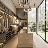 Unité îlot de dressing de luxe BALOM avec éclairage LED, dressing moderne, armoire sur mesure en bois massif, fabrication OEM