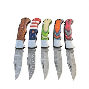Navaja Plegable de Acero de Damasco con Mango de Madera, Alta Calidad, Multifuncional, Grado Industrial OEM, Garantía de 3 Años, para Minoristas, 59-60HRC - Product Image 1