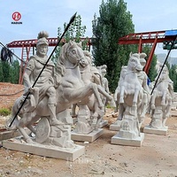 Sculpture grandeur nature en marbre blanc homme et cheval de Marly