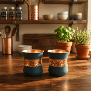 Copper Finish Tea Cup Porcelain Style <b>Drinkware</b> Hammered Metal Rim Custom Tea Tasting Cup for Tea Ceremony - Indian Home Crafts - Product Image 4