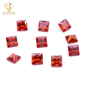 Jewelry Gems Cubic Zircon 3mm 4mm 5mm 6mm Garnet Orange SQ Princess Cut CZ Stone