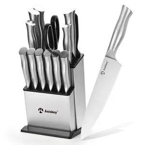 14 Pieces High Carbon Professional Kitchen Carving Stainless Steel Knife Set With Knife Block