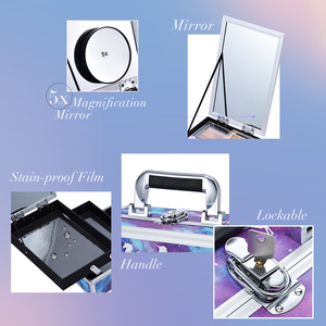 Lockable Aluminum <b>Makeup</b> Train <b>Case</b> with Mirror 2 Trays Portable Travel Cosmetic Organizer Box for Professional Beauty Artists - Product Image 3