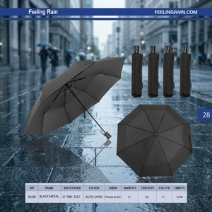 Paraguas Plegable de Tres Secciones Feeling Rain, 21 Pulgadas, 8 Varillas, Apertura Automática, Marco de Metal Negro, Resistente al Viento, Diseño Minimalista, para Viajes, Uso Adulto - Product Image 3