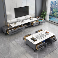 Ensemble de meubles de salle à manger pour maison moderne Vitrine TV Stand Rock Board Display Table basse blanche et grise avec tiroirs