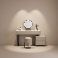 Ensemble de table de maquillage compacte en bois massif écologique de style européen moderne avec miroir éclairé réglable et tabouret pour chambre à coucher