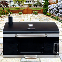 Table de barbecue d'extérieur en aluminium avec pierre, barbecue au charbon de bois intégré, surface de cuisson facile à assembler pour