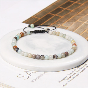 Bracelet réglable en cordon ciré avec perles de jade naturel multicolores, bijou de poignet fin vintage unisexe en pierre de guérison minimaliste - Product Image 3