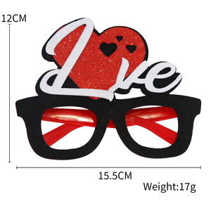 Kacamata Pesta Hati LOVE Berbingkai Felt Hitam Kustom dengan Glitter, Kacamata Kostum Unik untuk Valentine, Cocok untuk Pemotretan Ulang Tahun - Product Image 1