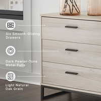 Commode à 6 tiroirs avec base en métal noir, finition bois clair, large commode à tiroirs, fournisseur de mobilier pour projets, logo personnalisé
