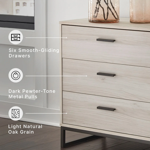 <span class=keywords><strong>Commode</strong></span> à 6 tiroirs avec base en <span class=keywords><strong>métal</strong></span> <span class=keywords><strong>noir</strong></span>, finition <span class=keywords><strong>bois</strong></span> clair, large <span class=keywords><strong>commode</strong></span> à tiroirs, fournisseur de mobilier pour projets, logo personnalisé - Product Image 3