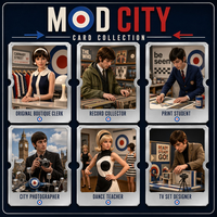British Mod City Notes Ensemble de cartes à collectionner en métal premium, style rétro Londres années 1960, émail motif billet, objet de collection pour les amateurs d'art