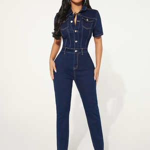 Tenue une pièce à manches courtes pour femmes vêtements salopette <span class=keywords><strong>en</strong></span> <span class=keywords><strong>jean</strong></span> combinaison pour femmes 2024 - Product Image 3