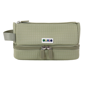 SENDA Simple - Estuche para lápices de nailon acolchado verde oliva con compartimentos con doble cremallera y correa de transporte - Product Image 1