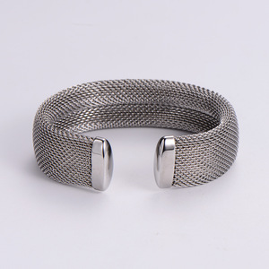 Women's Stainless Steel Wide Cuff Bracelet with Mesh Design Waterproof Fashion <b>Bangles</b> Jewelry - Product Image 5