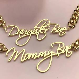 Collar de Acero Inoxidable con Múltiples Iniciales de Letras del Alfabeto, Chapado en Oro, Plata, Rosa, Eslabón Cubano, 8 mm - Product Image 3