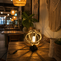 Lámpara de Mesa Boho con Cuerda y Bola, 9W, LED de 3 Colores, 100-265V, E26/E27, Lámpara de Jaula de Ratán Natural para Decoración de Dormitorio y Sala de Estar