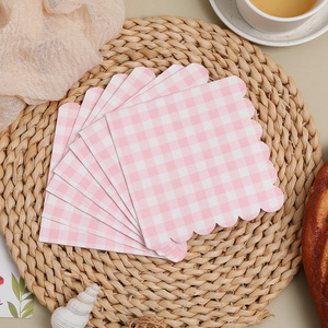 Pink Checkered Paper Napkins 25cmx25cm Three-Layer Disposable Birthday Party Tableware - Product Image 3
