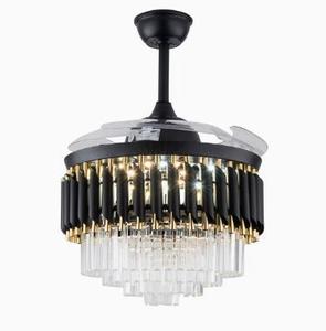 Ventilateur de plafond LED de luxe avec lampe lustre moderne de 42 pouces, pales rétractables, 5 vitesses, télécommande à intensité variable, OEM d'usine - Product Image 1